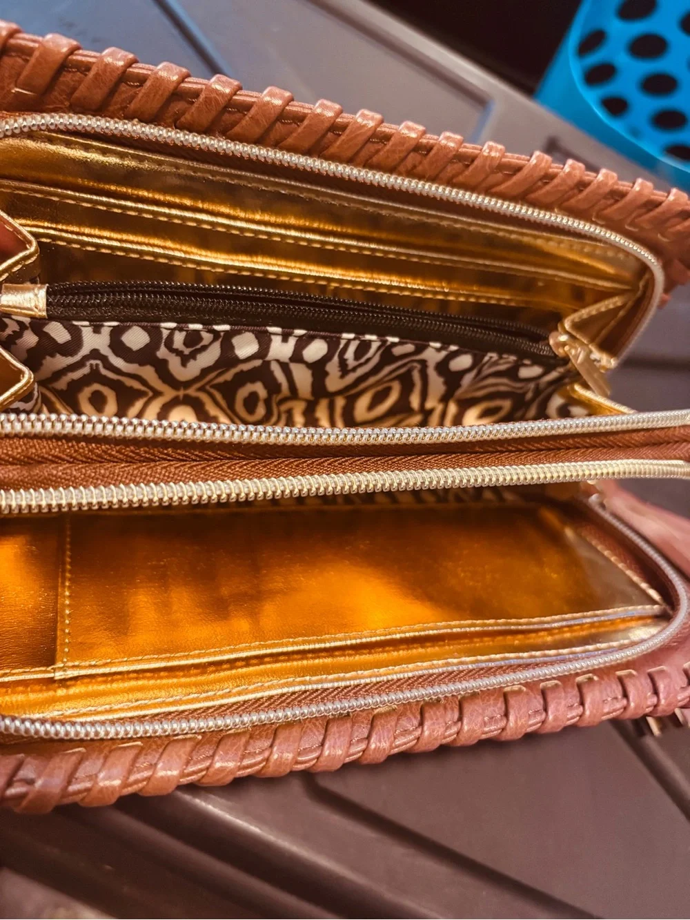 Steve Madden Tan Faux-Leather Clutch with Gold Plaque